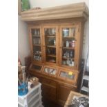 A LOVELY QUALITY large antique-pine library 3 door glazed bookcase with 3display doors 145cm width