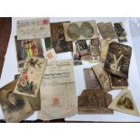 Vintage ephemera, old photographs, vintage actors cigarette cards, world postcards with some
