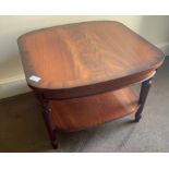 A BEAUTIFUL mahogany low side table with rounded corners with a lower storage shelf - dimension