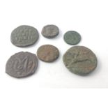 An uncollated lot of six larger (largest 30ml dia) ancient ROMAN coins worthy of further research