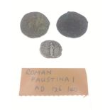 Three ancient Roman coins FAUSTINA I (126-140AD) One appears silver with very nice detail.