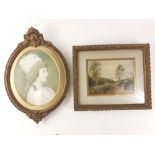Two late 19th century paintings in gilt gesso frames one a portrait young woman in period style