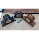 Not one but THREE vintage wooden-cased mantel clocks plus a bag of winding keys