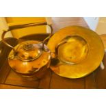 ANTIQUE! - LOVELY QUALITY Brass church plate 35cm diameter and a SUBSTANTIAL copper kettle with lid