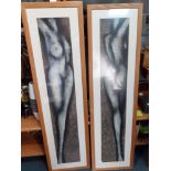 Two large full length print images of nude female forms each measuring 157cm x 43cm