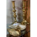 A lovely collection of two elegant brass candlesticks measuring approx