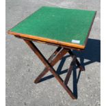 A small vintage green felt-covered folding card table 2ft square top approx - solid construction!