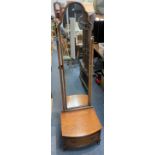 A c1930's BEAUTIFUL QUALITY full length adjustable floor mirror with a bottom drawer supported on