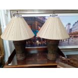A SUBSTANTIAL pair of impressive large metal table lamps with rustic style design and attractive