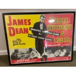 A large WARNER BROS JAMES DEAN 'Rebel Without A Cause' framed poster - dimensions 95cm length x