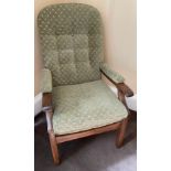 A really COMFY easy chair upholstered in green fabric in lovely condition - would make an ideal