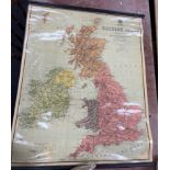 VINTAGE EDUCATIONAL -THE BRITISH ISLES coloured wall chart c1960's classroom wall map by Johnston