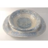 A large METHVEN & SONS Verona pottery basin with classical blue and white design 36cm dia x 13cm