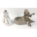 A PIERROT pottery clown figurine 12cm height approx with a mandolin playing Pierrot figure sitting