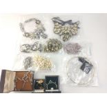 Costume jewellery necklaces, some boxed, made of various materials including faceted glass and