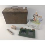 A mixed box to include a YARDLEY English Lavender soap dish, a vintage metal tin (26x12x17cm), a