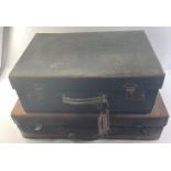 Two c1930's ROBUST leather travel suitcases- the leather is really nice quality - larger case 60cm