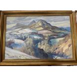 LOCAL SCOTTISH BORDERS INTEREST- original oil on canvas artist MARGARET PEACH Borders hills scene