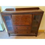 An unusual VINTAGE display cabinet with a built in bureau and two deep drawers - dimensions 4ft