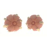 A pair of coral earrings on mounts stamped 18ct, 2cm dia, gross weight 8g approx