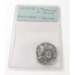 An ancient silver GREEK stater (400-380BC) weight 5.5g approx, 21mm dia, superb detail