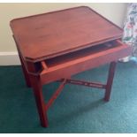 A STYLISH mahogany style side table with drawer - dimension 2ft square top approx