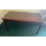 An ELEGANT coffee table with glass protective top - dimension 4ft long x 18" depth approx