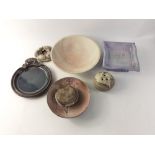 A mixed studio pottery lot to include 3 pieces of stoneware by KATHLEEN McLENNAN of Arran, a bowl