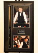 A must for any snooker fan, a framed signed cue by the great JIMMY WHITE