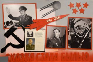 A unique framed art presentation incorporating the famous cosmonaut YURI GAGARIN's signature