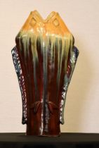 A unique contemporary Chinese standing fish vase, a hand made ceramic, artistically painted by the