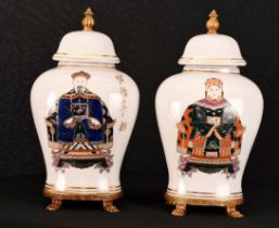 A pair of King and Queen hand painted porcelain temple vases origin Chaozhou Guangdong Province