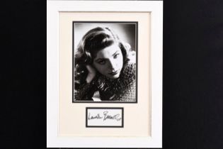 A framed original signature of the Hollywood star LAUREN BACALL