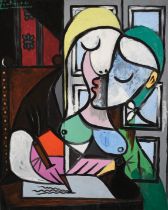 A limited edition print by PABLO PICASSO titled "Femme Ecrivant which has been professionally