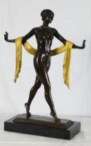 Bronze/marble - Dancing Lady cast in bronze on solid black marble base.