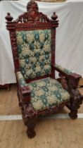 A hand made solid mahogany King's chair standing almost 6ft high
