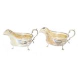 A pair of George V silver sauce boats,