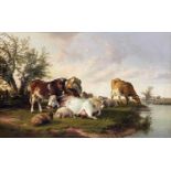 Thomas Sidney Cooper RA (1803-1902) Cattle and sheep on a riverbank