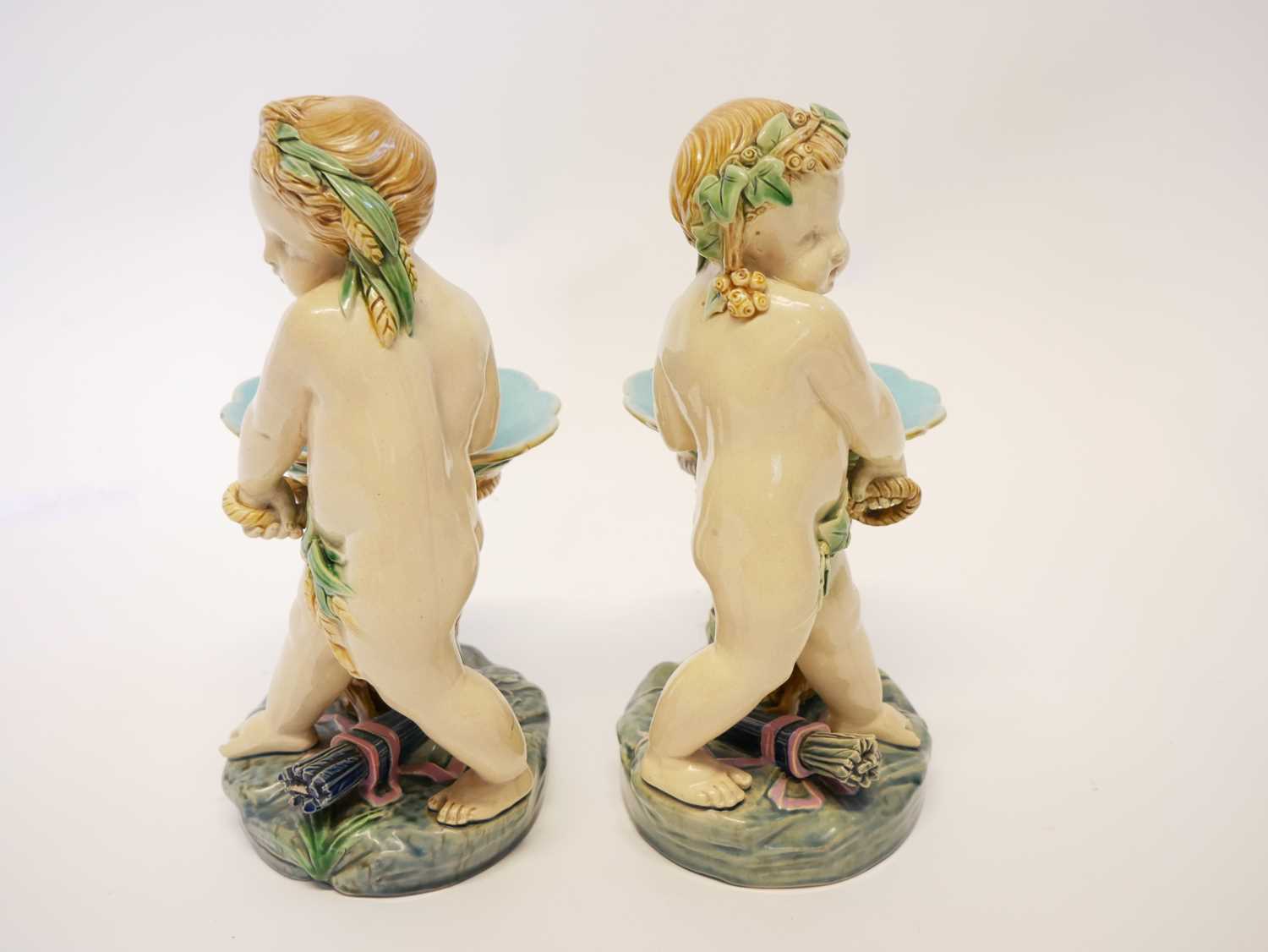 Pair of Minton majolica figure vases - Image 3 of 9