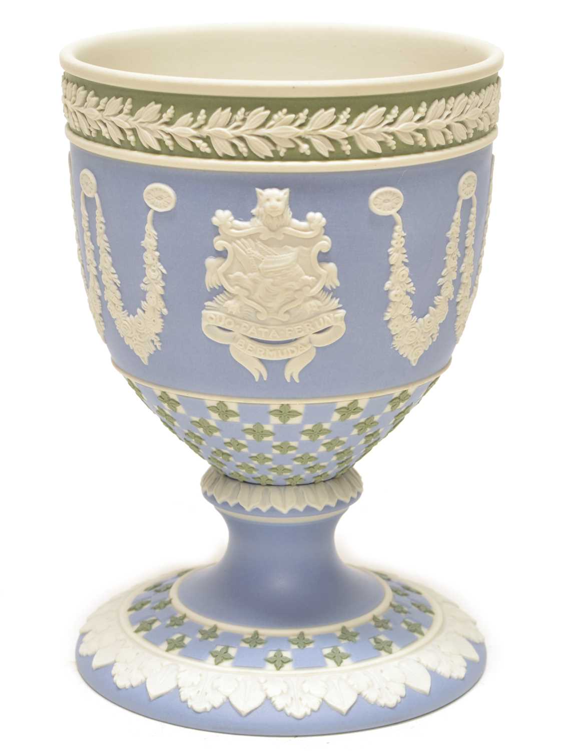 Wedgwood diced tri-colour jasperware goblet US Great Seal and Bermuda Crest