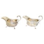A pair of George V silver sauce boats,