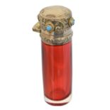 An Edward VII cranberry glass scent bottle,