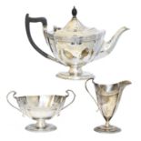 A George V silver three piece tea set,