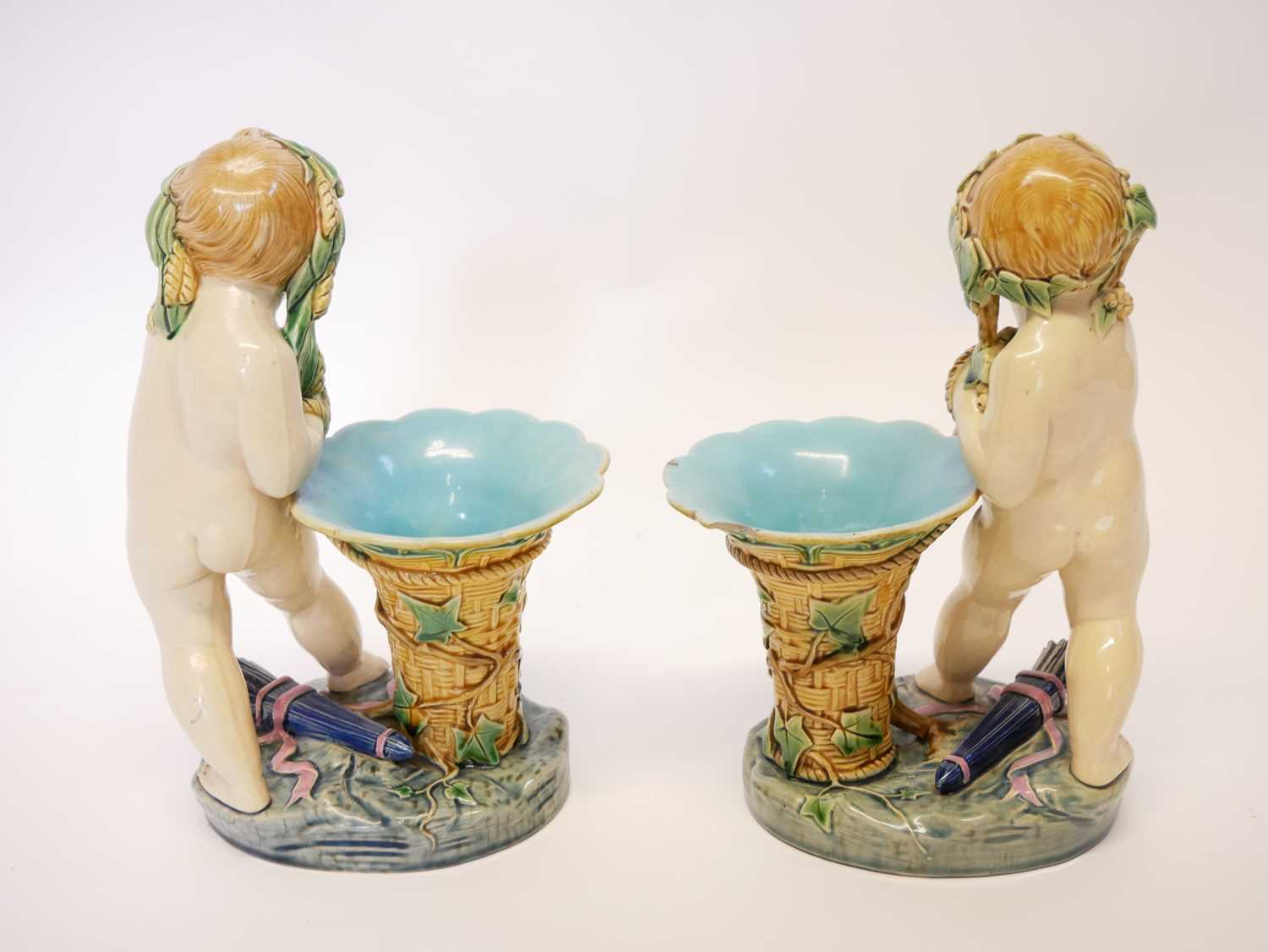 Pair of Minton majolica figure vases - Image 4 of 9