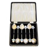 A set of six 'Liberty style' silver and enamel spoons,