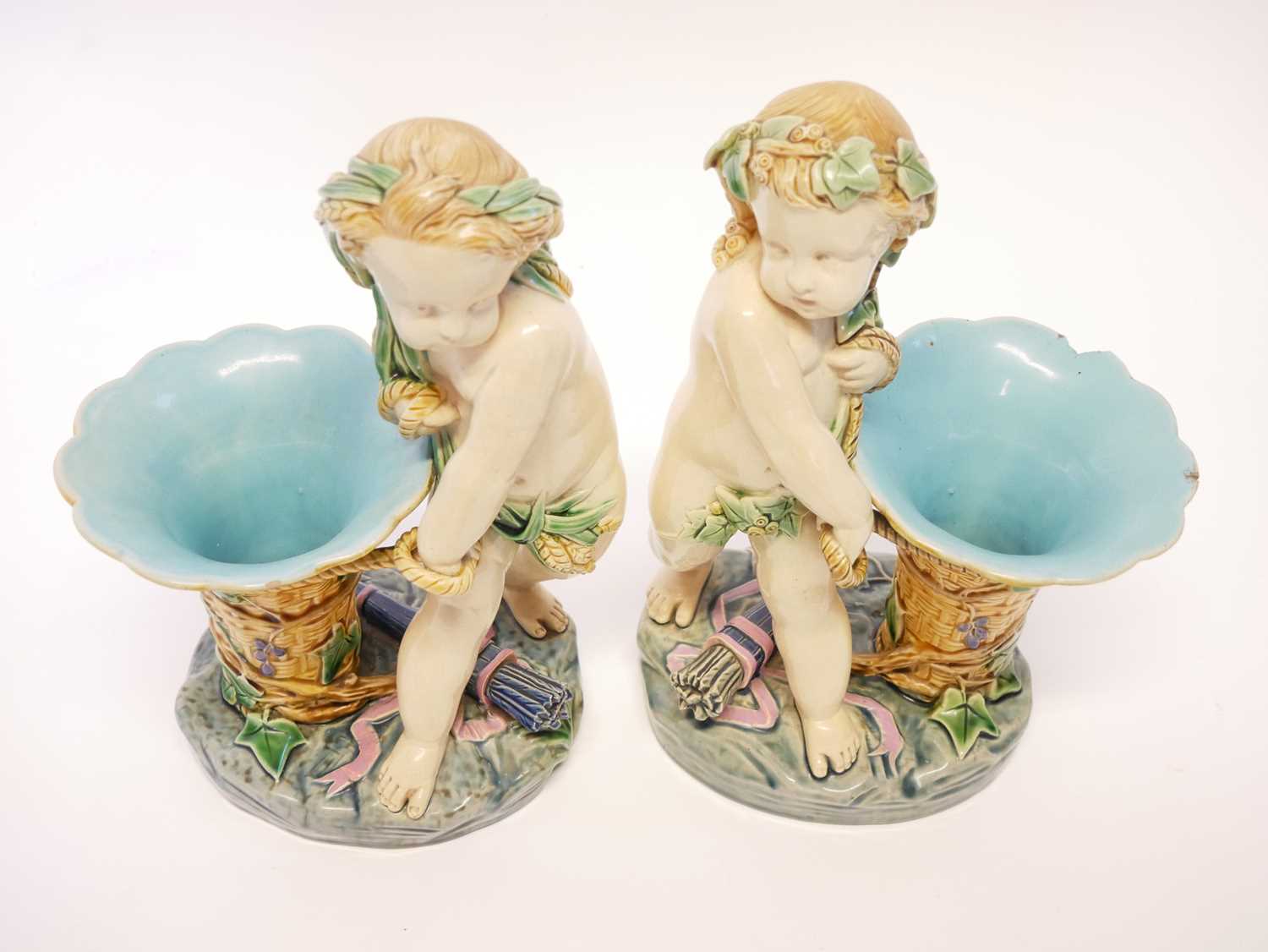 Pair of Minton majolica figure vases - Image 2 of 9