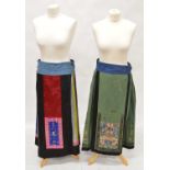 Two early 20th Century Chinese Damask pleated skirts