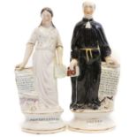 Pair of Staffordshire figures of Popery and Protestantism