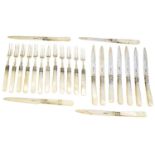 A set of Victorian silver and mother of pearl handled fruit knives and forks,
