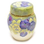 Moorcroft Enamel ginger jar decorated in Pansy pattern